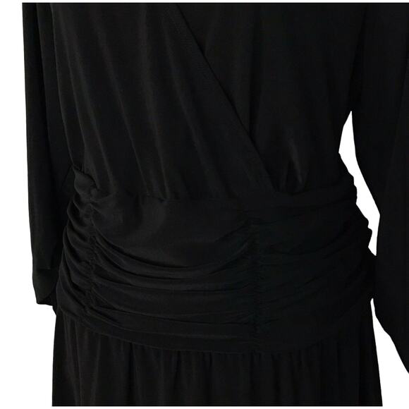NY Collection 3X-Large Midi A-Line Dress 3/4 Sleeve Stretch Ruched Waist Black - Picture 4 of 11